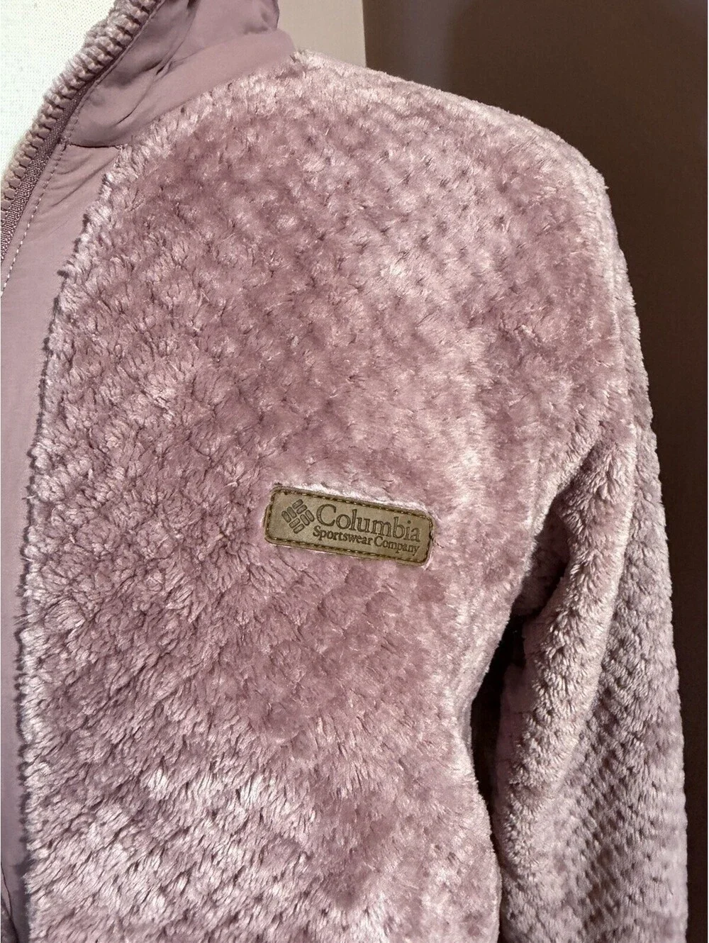 Columbia Fire Side Half Zip Pullover Sherpa Fleece Womens Large Mauve Pink Soft